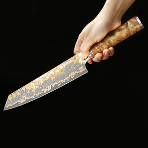Couteau à découper en cuivre damas de qualité supérieure avec lame allongée et manche en bois pour une découpe précise de la viande - Product Image 2