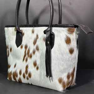 Sac fourre-tout en cuir véritable durable pour femme avec fourrure, sac à bandoulière de luxe multifonctionnel à fermeture ouverte pour l'été LHTB-0118 - Product Image 4