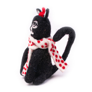 Figura de Gato Negro Hecha a Mano por SAMYAK en Fieltro de Lana con Sombrero Rojo y Bufanda de Puntos |   Adorno Animal Fantasioso para Decoración del Hogar, Juguete Educativo - Product Image 4