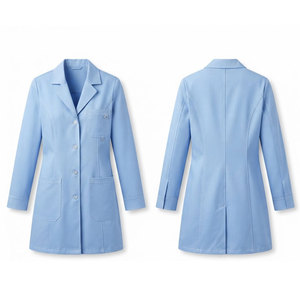Blouse de laboratoire ajustée pour femme, tenue médicale sur mesure, uniforme de médecin à manches longues avec boutons sur le devant, poche poitrine et design de rangement latéral - Product Image 1