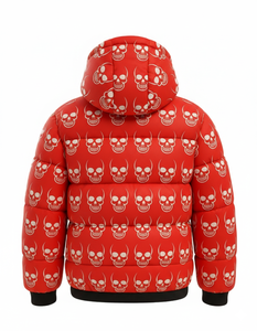 Blouson matelassé à capuche pour homme, imprimé crâne rouge, chaud pour l'hiver, style streetwear, personnalisable, vente en gros - Product Image 5
