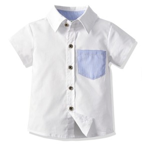 Chemise en popeline à manches courtes pour garçons, coupe classique, col rabattu, couleur unie, style formel - Product Image 2