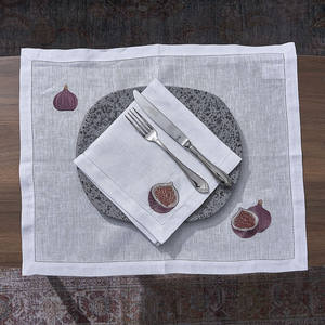 Custom Embroidered Fig Napkin Sets Place Mats White Linen Hemstitch Washable Mats for Weddings Home Events Banquet Use - Product Image 3