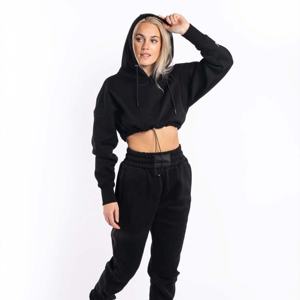 Conjunto Deportivo Informal de Dos Piezas para Mujer, Sudadera Corta Negra y Pantalones Jogger - Product Image 1