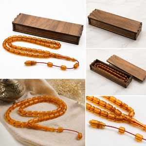 Boîte à perles de prière artisanale en bois d'Aqdus Saleem de Jodhpur, écologique, avec Tasbih en verre ambré et coffret cadeau - Vente en gros - Product Image 3