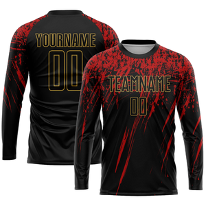ชุดเสื้อฟุตบอลแขนยาวสีดำ ดำ ทองแดง แดง สำหรับผู้ชาย แบบระบายอากาศได้ดี เหมาะสำหรับการฝึกซ้อมและการแข่งขัน - Product Image 1