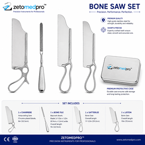 Scie à amputer CHARRIERE et scie à os SATTERLEE, ensemble d'instruments manuels, lames chromées 8 po/20,3 cm et 11,5 po/29,2 cm Zetomed Pro - Product Image 6