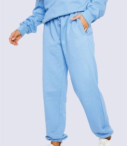 Pantalon de survêtement bleu clair pour femme, coupe ample, avec poches latérales, taille à cordon, en coton uni, décontracté - Product Image 3
