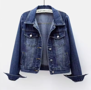 Women's <b>Denim</b> Jacket Trendy Spring Fall Cropped or Oversized Jean <b>Coat</b> with Long Sleeves Button-Up Korean Style Casual Outwear - Product Image 1