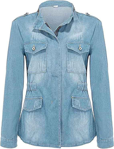 Women Blue Denim <b>jeans</b> Jacket ladies Short style <b>jeans</b> jacket lapel <b>button</b> denim <b>jeans</b> jacket - Product Image 2