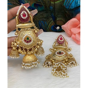 Stylish Premium Quality Gold Plated Moissanite Kundan Heavy <b>Long</b> <b>Earrings</b> Women Traditional Look Wedding Wear Collection - Product Image 1