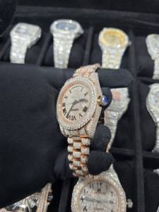 Montre de luxe mécanique édition limitée entièrement sertie de diamants, chiffres romains, acier inoxydable, style hip-hop pour rappeur - Product Image 5