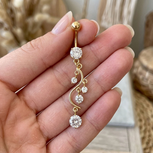 Piercing para ombligo en tono oro de 10k con barra y diamante transparente, joyería para ombligo para mujer - Product Image 3