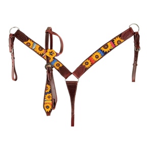 Personalizado Made100 % cuero genuino occidental de una sola oreja Floral Headstall & conjunto de cuello de pecho al por mayor fabricante proveedor - Product Image 4
