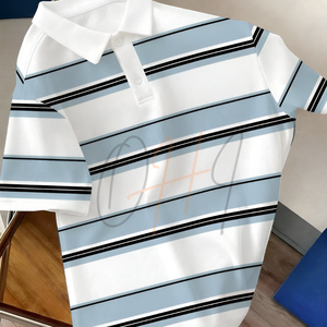 Camisa de Golf Personalizada para Hombre, Manga Corta, Casual, 100% Algodón, Verano, Transpirable, Corte Ajustado, Azul y Blanco - Product Image 1