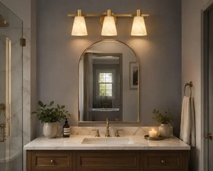 Modern Farmhouse Brass Wall Sconce 3 Light Alabaster Vanity Lamp Rectangle Indoor Bathroom Decor Fixture - Product Image 5
