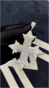 Collier pendentif croix XL unisexe en argent sterling 925 plaqué or 14 carats, certifié GRA, entièrement serti de moissanite, style Hip Hop - Product Image 4