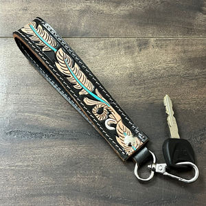 Durable Long Hand Tooled Leather Custom Wrist Strap Women's Lanyard Wristlet Keychain with Metal Clip Key <b>Chain</b> Key Holder Bulk - Product Image 4
