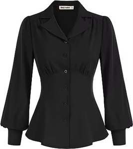 Chemisiers boutonnés pour femmes, hauts à volants, chemisiers de travail à manches longues, chemisiers à col, hauts habillés - Product Image 2