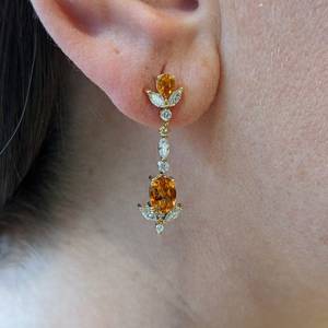 Boucles d'oreilles pendantes vintage en citrine, gouttes de pierres précieuses, argent sterling 925 plaqué or 14 carats, bijoux de luxe pour mariée, mariage et soirée - Product Image 5