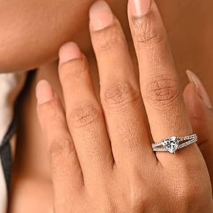 Bague solitaire en argent sterling 925 avec moissanite taille cœur, double bande, cadeau d'anniversaire de mariage pour femme - Product Image 5