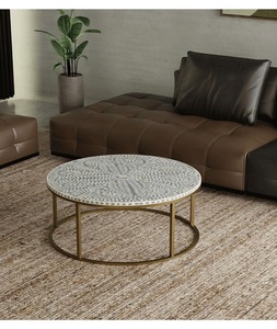 Taburete Redondo Moderno Hecho a Mano y Ecológico de Hueso de Uttar Pradesh por F S INTERNATIONAL para Decoración del Hogar - Product Image 2