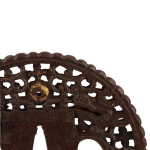 Tsuba Namban japonais de la période Edo en fer Iroe, motif double dragon, garde de sabre rond, non marqué - Product Image 3