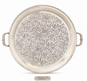 Bandeja Redonda para Servir con Patrón Floral en Relieve, Acabado Espejo, Estilo Vintage Real para Bodas, Regalos y Eventos Residenciales - Product Image 5