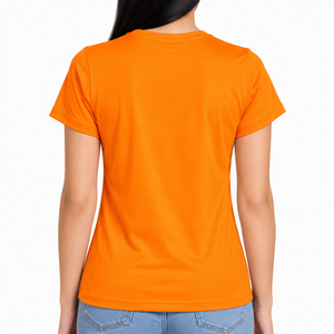 Women's Orange Crew Neck Short Sleeve T-Shirt 100% Cotton Jersey Casual Fit Regular Length Breathable Solid Color - Product Image 1