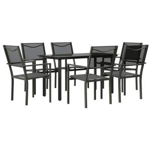 Juego de Comedor de Jardín Ergonómico de 7 Piezas, Muebles de Patio de Acero con Recubrimiento en Polvo Negro - Product Image 2