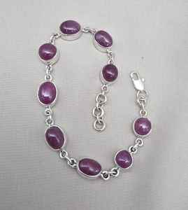 Natural Ruby 925 Sterling <b>Silver</b> Oval Cabochon Red Gemstone Link Bracelet Handmade Fine Jewelry - Product Image 2