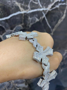 Luxury Iced Out Cross Link <b>Charm</b> <b>Bracelet</b> | Gold Plated Sterling <b>Silver</b> Hip Hop Moissanite Unisex <b>Bracelet</b> - Product Image 2