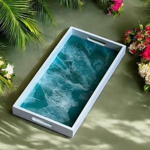 Plateau de service en bois avec incrustation de résine océanique, qualité assurée, fait main, vaisselle pour le thé, les boissons, les collations, le petit-déjeuner, pour la salle de bain - Product Image 1