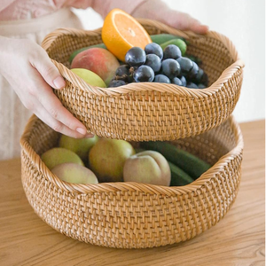 Panier en rotin fait main de 10,2 pouces, bol à fruits rond en osier, panier de rangement tissé naturel pour comptoir de cuisine et maison - Product Image 6