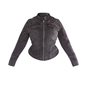 Vêtements personnalisés veste de style motard fermeture éclair ceinture chemises tissu denim brut ensemble hiver femmes jeans vestes femmes filles - Product Image 2