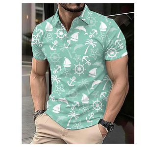 Camisa de Verano para Hombre, Diseño Original, Tela Jersey, Logotipo Frontal, Estampado Tropical Náutico, Verde, Casual, Manga Corta - Product Image 6
