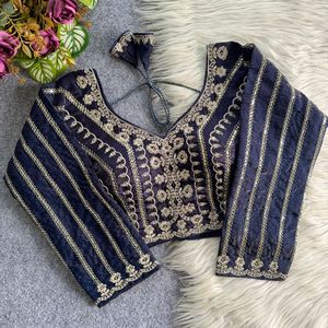 Designer <b>Gold</b> Embroidery And Coding Sequence Work Fandy Silk Fully Stitched Readymade <b>Blouse</b> - Product Image 3