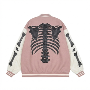 Blouson Bomber Varsity Homme Hiver Qualité Premium avec Applique Squelette, Manches Laine/Viscose, Style Streetwear Hip Hop Vintage - Product Image 2
