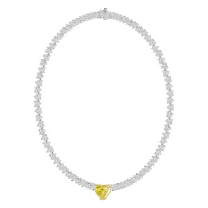 Collier tennis en or blanc jaune avec diamant de laboratoire taille cœur, pendentif solitaire 34,03 ct VS+ couleur fantaisie, bijoux de luxe pour femme - Product Image 3