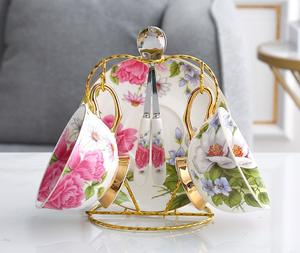 ชุดถ้วยกาแฟและจานรองลายดอกไม้สไตล์วินเทจยุโรปสุดหรู ทำจากกระดูกจีน สำหรับจิบชายามบ่าย - Product Image 5