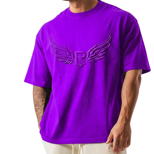 T-shirt homme oversize bleu marine avec ailes en relief et logo R, manches courtes, coupe décontractée, col rond, design sur le devant - Product Image 3