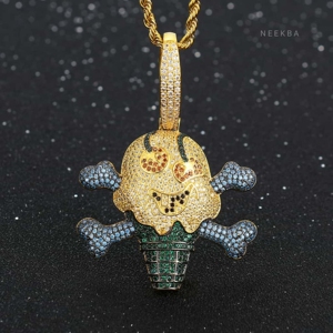 Pendentif Pirate Crème Glacée en Moissanite Effet Givré en Argent Sterling 925 – Bijou Amusant - Product Image 1