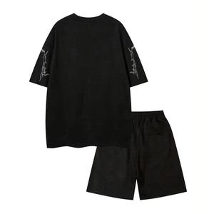 Ensemble short et chemise à manches courtes en velours côtelé noir uni léger pour homme GENERSA SPORTS, col rond, non extensible, décontracté pour l'été - Product Image 2
