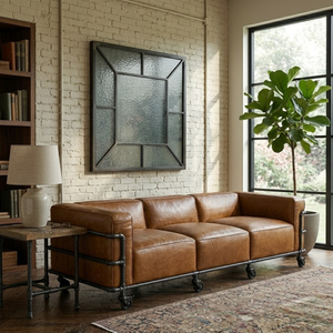 Premium Brown Leather 3 Seater Sofa Durable Solid Wood Structure Modern Living Room Couch Furniture Manufacturer - Product Image 1
