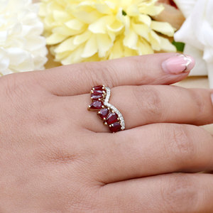 14K Yellow Gold Natural Ruby & Diamond <b>Crown</b> <b>Ring</b> for Women | Pear Cut Gemstone Fine Jewelry Wedding Gift Wholesale - Product Image 4