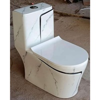 WC monobloc en céramique bleue élégante avec lignes noires - Sanitaires de luxe pour importateurs africains en gros