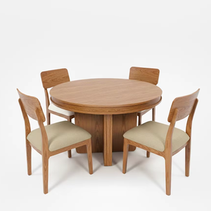 Juego de Mesa de Centro Redonda Moderna con 4 Sillas, Madera de Fresno Maciza y Chapa de MDF, Duradera y Fácil de Limpiar - Product Image 1