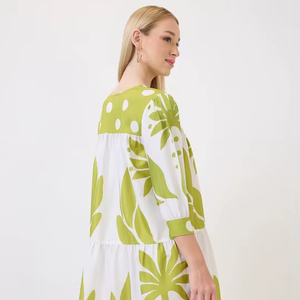 Robe Peplum en Crêpe à Imprimé Tropical avec Col Clou de Perle, Manches Courtes, Col en V, Motif Floral en Chiffon, Élégante, pour Femmes, Disponible Mondialement - Product Image 1