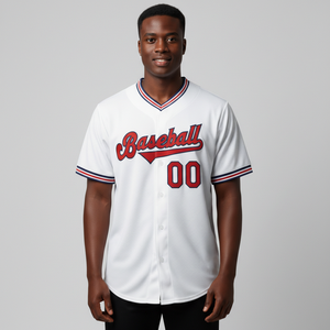 Maillot de baseball personnalisé OEM de haute qualité, court, à séchage rapide, blanc, respirant, en tissu polyester recyclable, coupe athlétique, sur mesure - Product Image 1