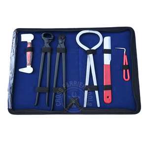 Kit d'outils de fermeur avec coupe-ongles à sabots noir, testeur de douleur des sabots, extracteur d'ongles, polisseur double face, cloueur, couteau à sabots et pince de récupération - Product Image 1